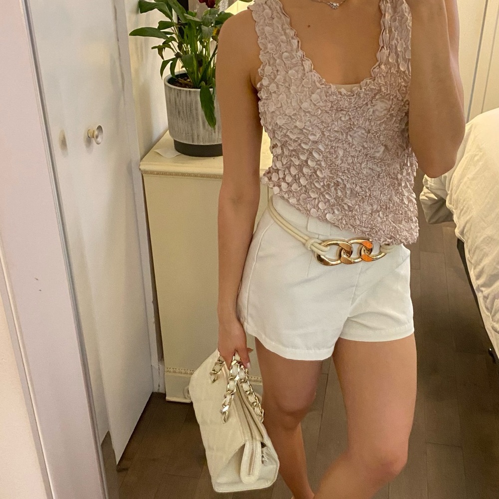 Beige satin bubble blouse